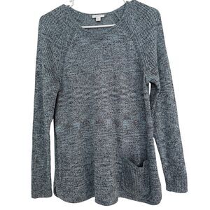 J Jill Pure Jill Women's MEDIUM Knit Sweater accent pocket 68% linen Crew Neck